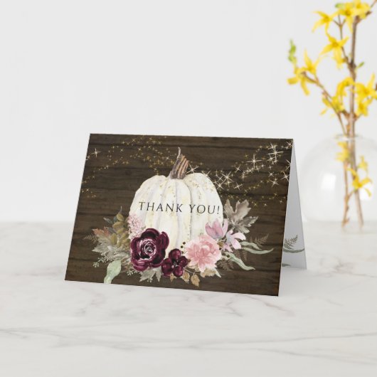 バーガンディーピンクフローラ金ゴールドスターズカボチャありがとう カード (黄色い花)
