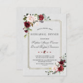 バーガンディーピンクフローラ金ゴールドフレームリハーサルディナー 招待状 (正面/裏面)