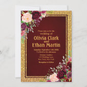 バーガンディーピンクフローラ金ゴールドフレーム 招待状 (正面)