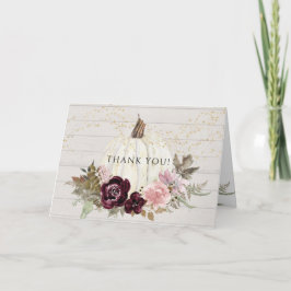 バーガンディーピンクフローラ金ゴールドホワイトカボチャありがとう カード