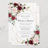 バーガンディーピンクフローラ金ゴールド幾何学的ブライダルシャワー 招待状 (正面/裏面)