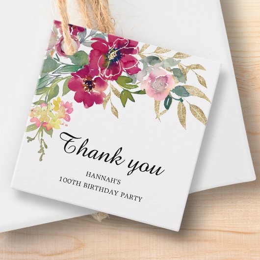 バーガンディーピンクフローラ100誕生日ありがとう フェイバータグ