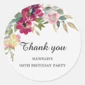 バーガンディーピンクフローラ90誕生日ありがとう ラウンドシール (正面)