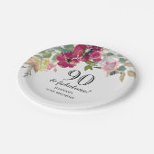 バーガンディーピンクフローラ90誕生日 ペーパープレート (アングル)