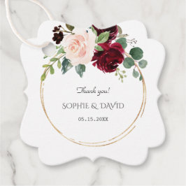 バーガンディーピンクブルーフラワーズ結婚金ゴールド フェイバータグ