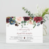 バーガンディーピンクブルーフローラ写真定年パーティー 招待状 (スタンド正面)