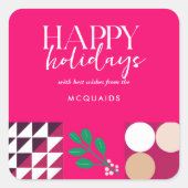 バーガンディーピンクモダン幾何学的クリスマス スクエアシール (正面)