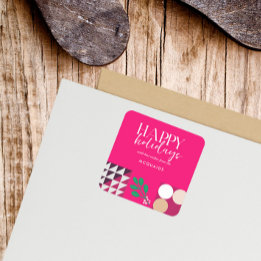 バーガンディーピンクモダン幾何学的クリスマス スクエアシール