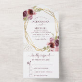 バーガンディーピンクモダン幾何学的フローラ結婚式RSVP オールインワン招待状 (内側)