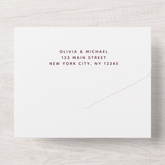 バーガンディーピンクモダン幾何学的フローラ結婚式RSVP オールインワン招待状 (裏面)