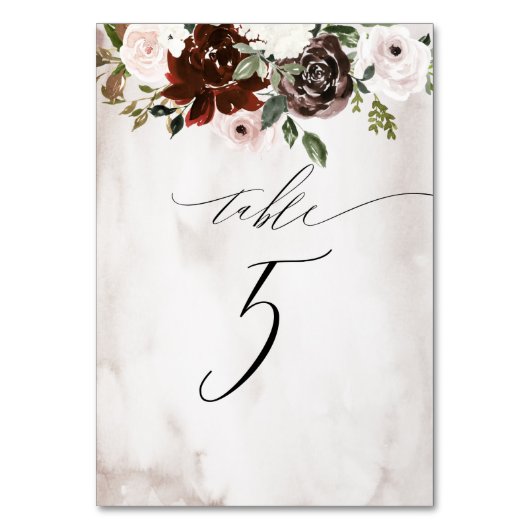 バーガンディーピンクローズウォーターフローラNo 5 結婚s テーブルナンバー (正面)