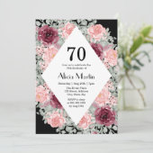 バーガンディーピンクローズグリーン70誕生日 招待状 (スタンド正面)