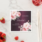 バーガンディーピンクローズ花模様エレガント誕生日 スタンダードカクテルナプキン (インサイチュ)