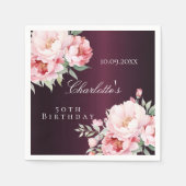 バーガンディーピンクローズ花模様エレガント誕生日 スタンダードカクテルナプキン (正面)