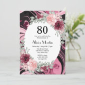 バーガンディーピンクローゼフローラフローラマーブルフュール誕生日 招待状 (スタンド正面)