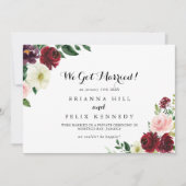 バーガンディーピンク春フローラ書道駆け落ち 案内状 (正面)