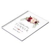 バーガンディーピンク水彩フローラメイクアップアーティスト ノートブック (左側)