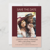 バーガンディーピンク結婚ク4写真救の日救付付 セーブザデート (正面)