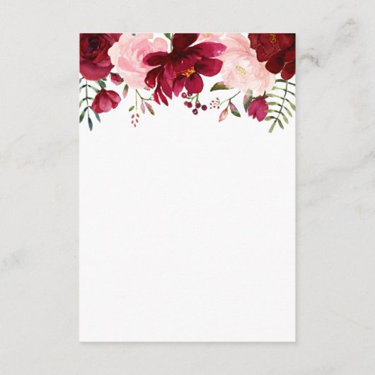 バーガンディーピンク結婚フローラの囲い エンクロージャーカード (裏面)