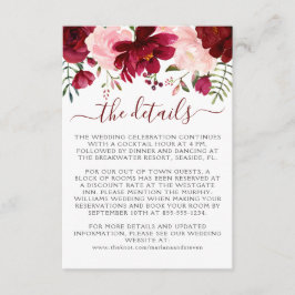 バーガンディーピンク結婚フローラの囲い エンクロージャーカード