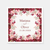 バーガンディーピンク結婚フローラ スタンダードカクテルナプキン (正面)