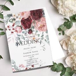 バーガンディーピンク結婚フローラ 招待状