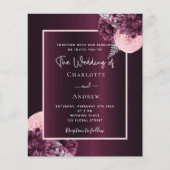 バーガンディーピンク花バジェット結婚式招待状 (正面)