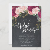 バーガンディーピンク花模様ブライダルシャワー招待状 招待状 (正面)