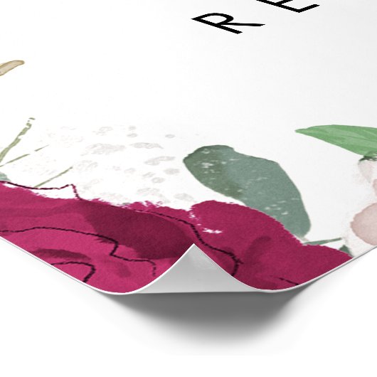 バーガンディーピンク花模様結婚のウェルカムサインのポスター ポスター (角)