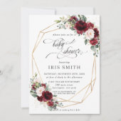 バーガンディーピンク赤面フローラベビーシャワー幾何学模様 招待状 (正面)