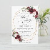 バーガンディーピンク赤面フローラベビーシャワー幾何学模様 招待状 (スタンド正面)