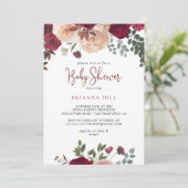 バーガンディーピンク赤面フローラベビーシャワー 招待状 (スタンド正面)