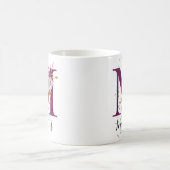 バーガンディーピンク赤面フローラレターMモノグラム コーヒーマグカップ (中央)