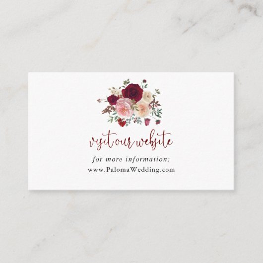 バーガンディーピンク赤面フローラ結婚のウェブサイト エンクロージャーカード (正面)