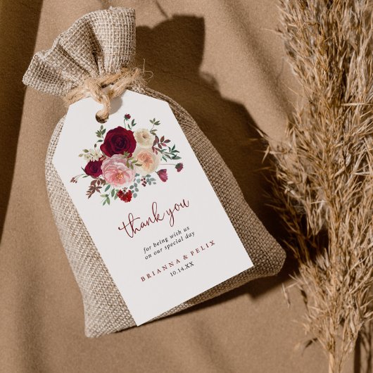 バーガンディーピンク赤面フローラ結婚ズサンキュー ギフトタグ