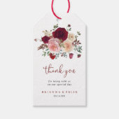 バーガンディーピンク赤面フローラ結婚ズサンキュー ギフトタグ (正面)