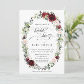 バーガンディーピンク赤面フローラ緑ブライダルシャワー 招待状 (スタンド正面)