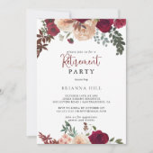 バーガンディーピンク赤面フローラ退職パーティー 招待状 (正面)