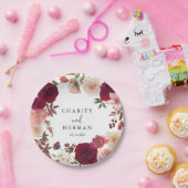 バーガンディーピンク赤面結婚フローラズケーキ ペーパープレート (パーティー)