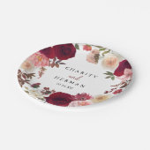 バーガンディーピンク赤面結婚フローラズケーキ ペーパープレート (アングル)