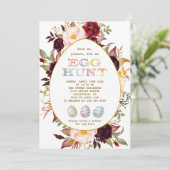 バーガンディーピンク赤面花金ゴールド卵狩りイースター 招待状 (スタンド正面)