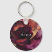 バーガンディーピンク金ゴールドフローラ キーホルダー (正面)