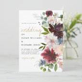 バーガンディーピンク金ゴールド花花束白結婚の 招待状 (スタンド正面)