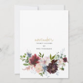 バーガンディーピンク金ゴールド花花束白結婚の 招待状 (裏面)