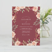 バーガンディーピーチの水彩ウェディング 招待状 (スタンド正面)