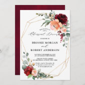 バーガンディーピーチコーラルピンクローゼリハーサルディナーI 招待状 (正面/裏面)