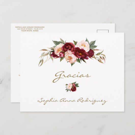 バーガンディーピーチスペインのフローラベビーシャワーグラシアス ポストカード (正面/裏面)