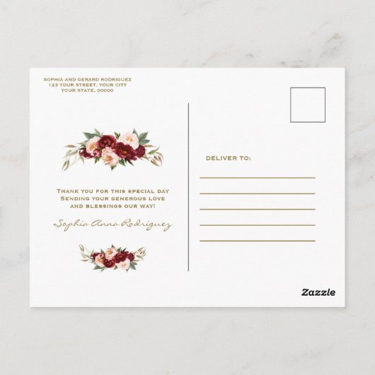 バーガンディーピーチスペインのフローラベビーシャワーグラシアス ポストカード (裏面)