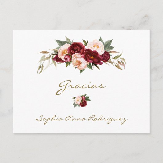バーガンディーピーチスペインのフローラベビーシャワーグラシアス ポストカード (正面)