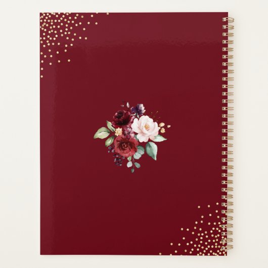 バーガンディーピーチフローラウォーターカラーゴールドフォイル結婚ズ プランナー手帳 (裏面)